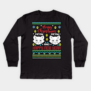 Merry Christmas Ugly Meow  Cat Kids Long Sleeve T-Shirt